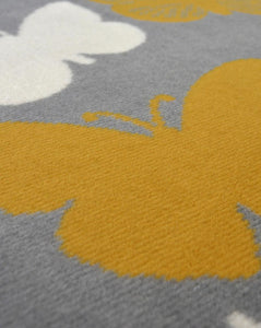 Grey and Ochre Butterfly Print Living Room Rugs - Islay