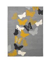 Load image into Gallery viewer, Grey and Ochre Butterfly Print Living Room Rugs - Islay