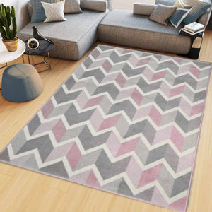 Pink and Grey Chevron Print Living Room Rugs - Islay