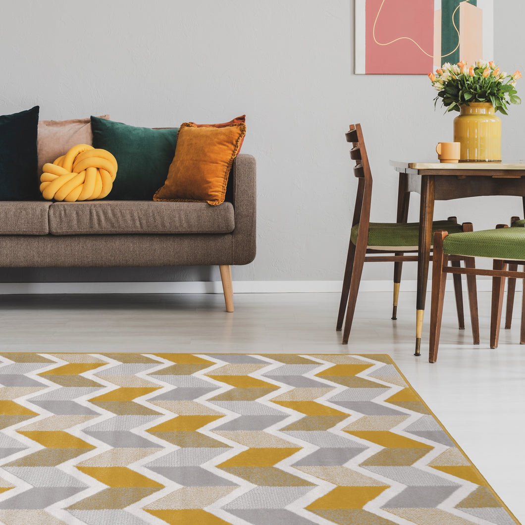 Yellow Grey Chevron Flatweave Living Room Rugs - Islay