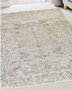 Classic Distressed Traditional Cream Living Room Rugs - Islay