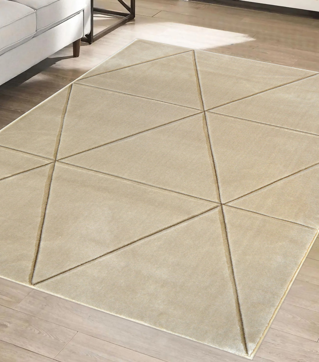 Natural Carved Geometric Living Room Rug - Mora