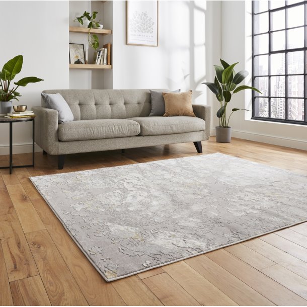 Modern Grey & Gold Metallic Abstract Rug - Lunar