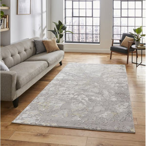 Modern Grey & Gold Metallic Abstract Rug - Lunar