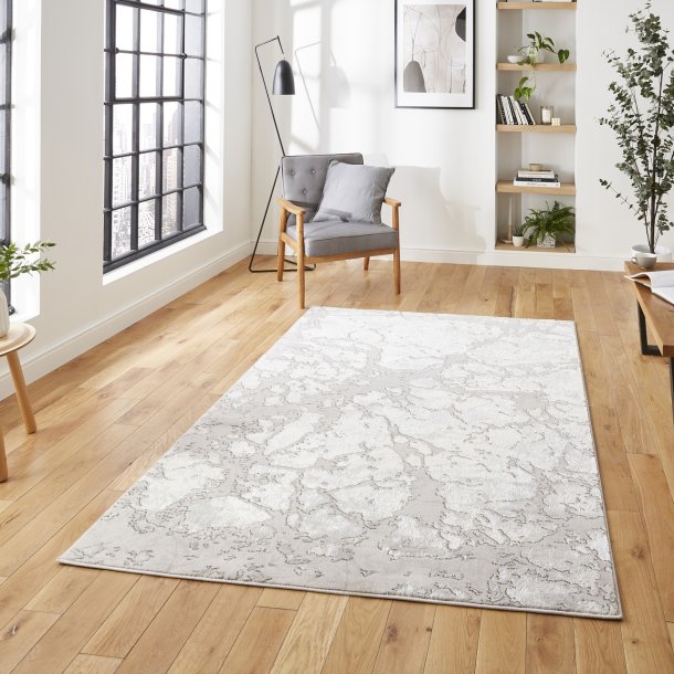 Grey and Ivory Metallic Abstract Area Rug - Lunar