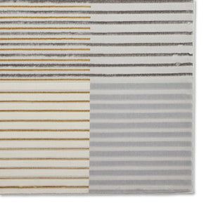 Grey and Gold Metallic Linear Area Rug - Lunar