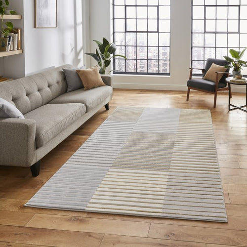 Grey and Gold Metallic Linear Area Rug - Lunar