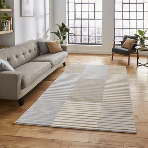 Grey and Gold Metallic Linear Area Rug - Lunar