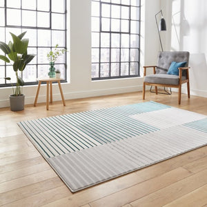 Grey and Green Metallic Linear Area Rug - Lunar