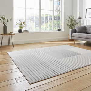 Ivory and Grey Metallic Linear Area Rug - Lunar