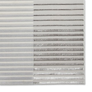 Ivory and Grey Metallic Linear Area Rug - Lunar