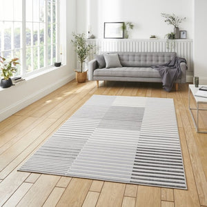 Ivory and Grey Metallic Linear Area Rug - Lunar