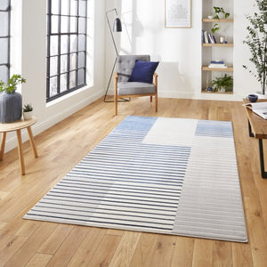 Navy and Grey Striped Metallic Area Rug - Lunar