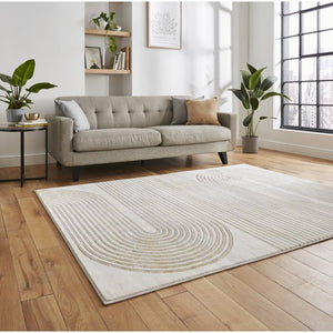 Grey and Gold Metallic Swirl Area Rug - Lunar