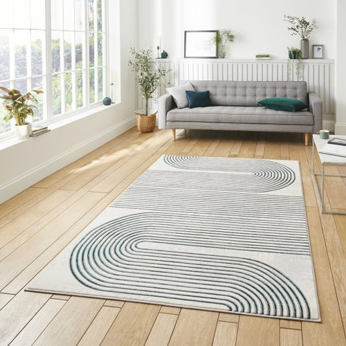 Green and Grey Metallic Swirl Area Rug - Lunar