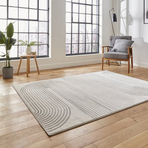 Ivory and Grey Metallic Swirl Area Rug - Lunar