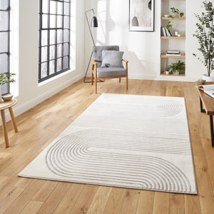 Ivory and Grey Metallic Swirl Area Rug - Lunar