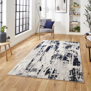 Navy and Grey Abstract Metallic Area Rug - Lunar