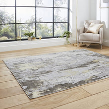 Load image into Gallery viewer, Grey and Gold Metallic Abstract Rug - Lunar