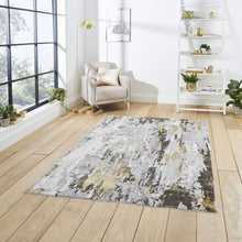 Load image into Gallery viewer, Grey and Gold Metallic Abstract Rug - Lunar