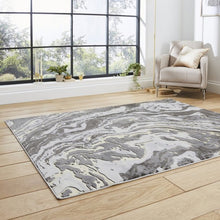 Load image into Gallery viewer, Grey and Gold Modern Metallic Marble Rug - Lunar