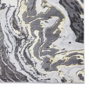 Grey and Gold Modern Metallic Marble Rug - Lunar