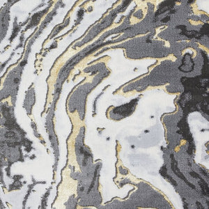 Grey and Gold Modern Metallic Marble Rug - Lunar