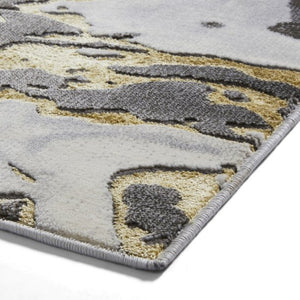 Grey and Gold Modern Metallic Marble Rug - Lunar