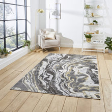 Load image into Gallery viewer, Grey and Gold Modern Metallic Marble Rug - Lunar