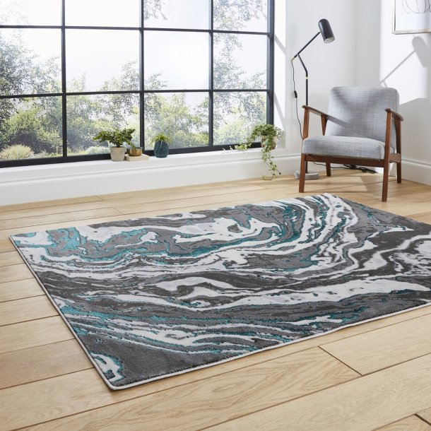 Green Modern Metallic Marble Rug - Lunar