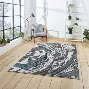 Green Modern Metallic Marble Rug - Lunar