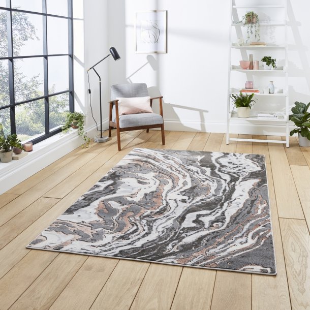 Rose Modern Metallic Marble Rug - Lunar