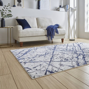 Blue and Silver Abstract Metallic Area Rug - Howth