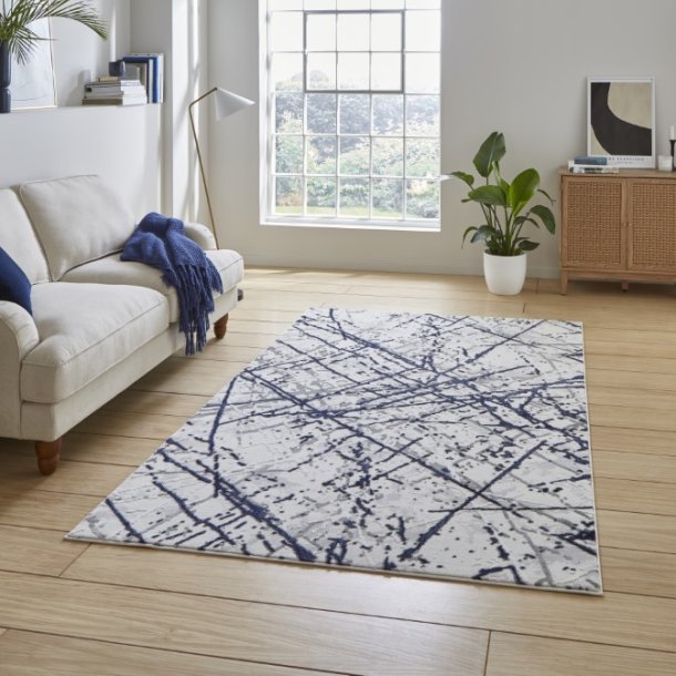 Blue and Silver Abstract Metallic Area Rug - Howth