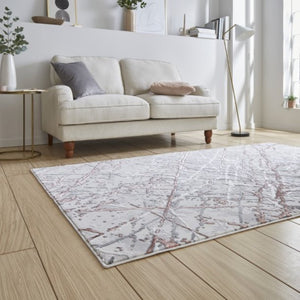 Modern Pink Metallic Abstract Rug - Howth