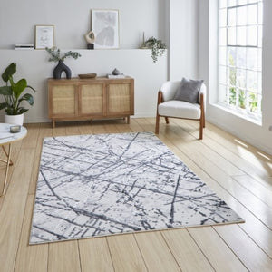 Contemporary Silver Metallic Abstract Rug - Howth