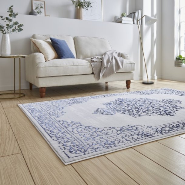 Blue and Silver Metallic Traditonal Rug - Howth