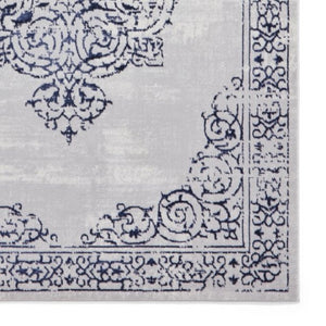 Blue and Silver Metallic Traditonal Rug - Howth