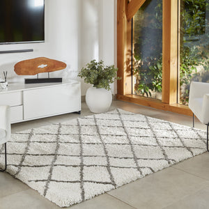 White and Grey Microfibre Diamond Area Rug - Artisan