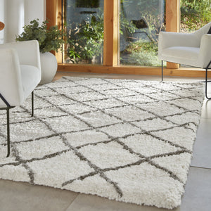 White and Grey Microfibre Diamond Area Rug - Artisan