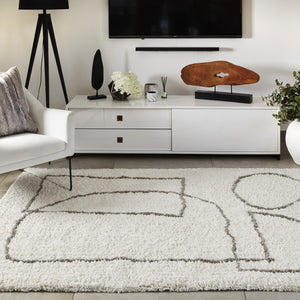 White and Grey Microfibre Picasso Area Rug - Artisan