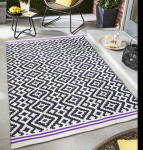 Grey and Purple Washable Indoor Outdoor Rug - Aztec