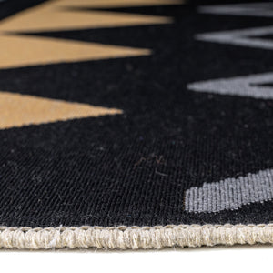 Black and Gold Tribal Cotton Flatweave Rug - Azteca