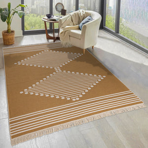 Gold Scandi Fringed Cotton Flatweave Rug - Azteca