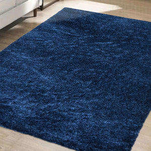 Navy 3cm Microfibre Shaggy Living Room Rug - Brae