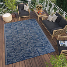 Load image into Gallery viewer, Navy and White Herringbone Reversible Large Indoor Outdoor Rug - Capri