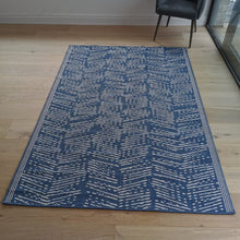 Load image into Gallery viewer, Navy and White Herringbone Reversible Large Indoor Outdoor Rug - Capri