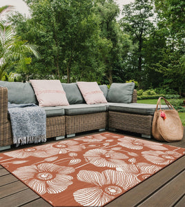 Orange Washable Floral Indoor Outdoor Rug - Capri