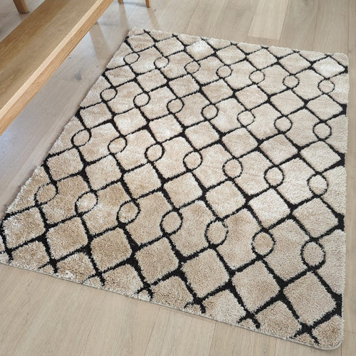 Beige Carved Non Slip Latex Washable Shaggy Rug - Smart