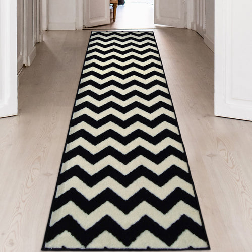 Long Chevron Monochrome Hallway Runner Rug - Islay